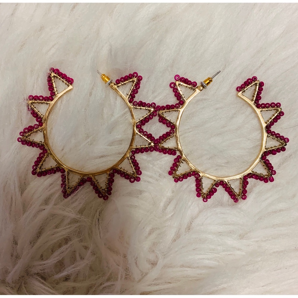 Caroline Hill - Pink Beaded Sun Earrings - Picture 2 of 4